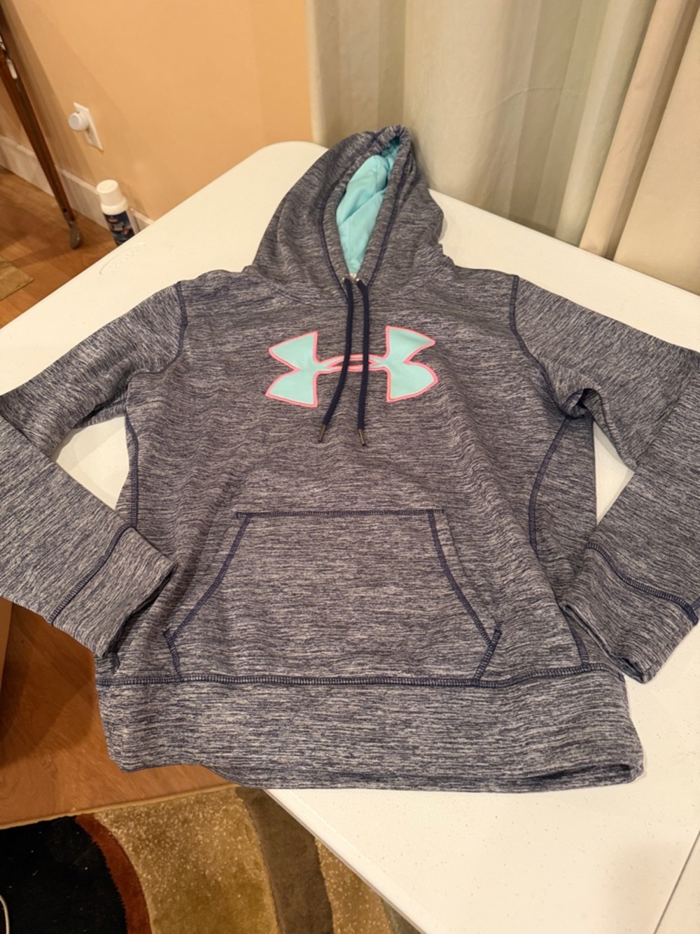 Bundle (3) Under Armour Girls' Hooded Pullover - Aqua, Coral & Gray size Large - Picture 4 of 4